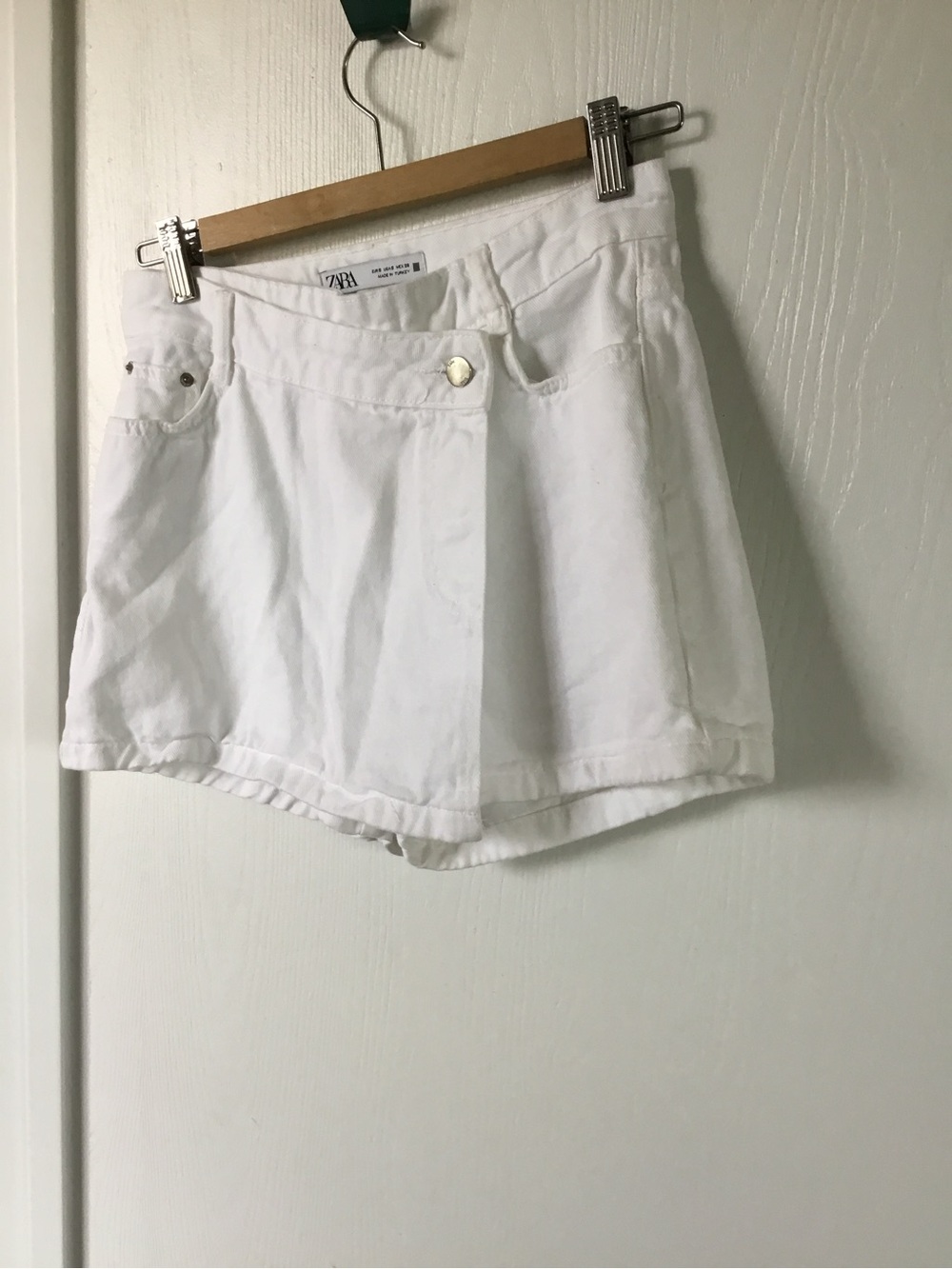 Zara White Denim Skort with Front Wrap Detail